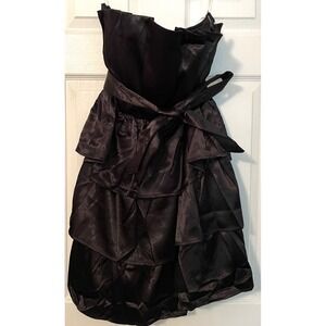 New Party Formal dress sz Medium Black Satin Blow Sleeveless Mini Tiered Coquet
